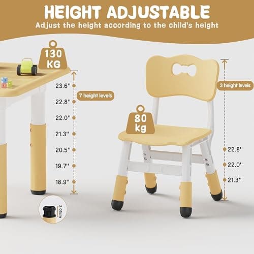 Brelley Height Adjustable Toddler Table and 2 Chairs Set, Beige | Table Supports 280 lbs, Drawing Activity Desk, Classroom/Daycare/Home, Children Multi-Activity Table for Ages 3-8 thumbnail 4
