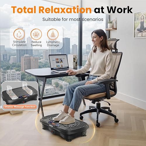 AXV Vibration Plate Fitness Platform Exercise Machine Vibrating Lymphatic Drainage Shaking Full Body Shaker Workout Vibrate Stand Shake Board Sport Gym for Weight Loss Fat Burner for Women Men - SLIM-BLACK thumbnail 6