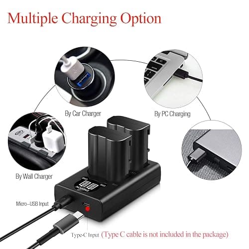 ENEGON EN-EL15C Batteries (2 Pack) and Smart LED Dual Charger Kit for Nikon ZF Z6,Z7 Z8 D7500 D7000, D7100, D7200 D500, D600, D610, D750,D780 D800, D810, D800E, D810A,D850 Digital Cameras thumbnail 4