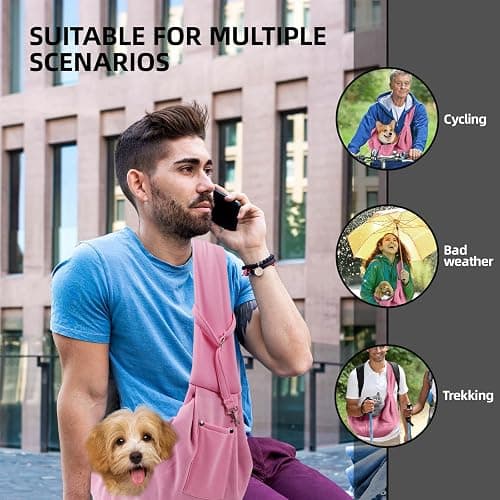 Dog Carrier Sling - Reversible Puppy Carrier Purse with Storage Pocket, Hand-Free Dog Sling Carrier for Carry Small Dogs and Cats, Travel Safety Harness, Dog and Cat Harness (Pink) thumbnail 2