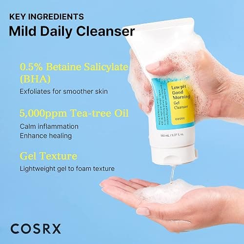COSRX Low pH Good Morning Gel Face Cleanser, 5.07 fl oz, BHA Face Wash, Daily Mild Face Cleanser for Sensitive Skin, PH Balancing, Korean Skin Care, Korean Face Wash - Unscented - 5.07 Fl Oz (Pack of 1) thumbnail 4