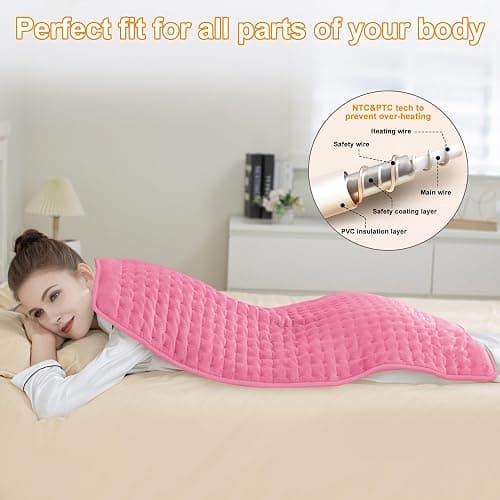 Heating Pad,Electric Heating Pads,Heating Pad for Back,Pink,40x20 Inch | Heating Pads for Shoulder,Neck,Abdomen,Knee,Arms,Legs,Heat Pad for Birthday Father Mother Gift Women Men,6 Heat Settings thumbnail 3