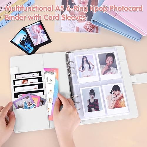 Antner A5 Kpop Photocard Binder 6-Ring Card Collector Album with 40 Pack Card Sleeves, PU Leather Photocard Holder Book with Multi-Size Photo Protectors for Organizing Trading Cards, White A5 Binder thumbnail 4