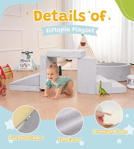 Elftopia Foam Climbing Blocks with Ball Pit & Stairs for Toddlers Aged 1-3 -Soft Playset for Indoor Crawling, Foam Playground Set for Baby to Active Playing Inside -(Balls NOT Included),Grey thumbnail 5