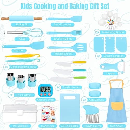 37PCS Kids Cooking Sets Real, Kids Cooking and Baking Gift Set with Storage Case Timer Kid Safe Knives Cutting Board, Toddler Real Kitchen Accessories, Birthday Gifts for Girls Boys Age 3 - 8 thumbnail 3