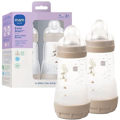 MAM 9oz Easy Start Anti-Colic Wide Neck Vented Baby Bottle, Medium Flow Breastfeeding-Like Nipple, Reduces Colic Gas & Reflux, Easy to Clean, BPA Free, 2+ Months, Made in Europe, 2 Pack, Unisex - Image 1