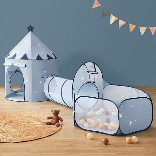 Tiny Land 3-in-1 Baby Tunnel for Toddlers with Ball Pit & Play Tent, Pop Up Crawl Tunnel for Kids, Indoor/Outdoor Play Tunnel, Foldable Baby Crawling Tunnel Toy (Blue) - Image 1