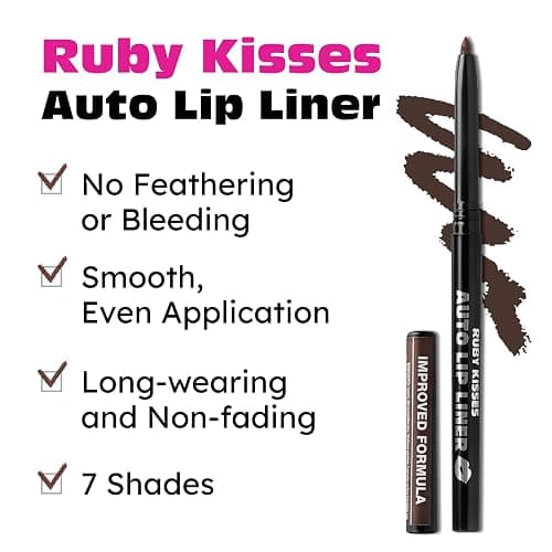 Ruby Kisses Auto Lip Liner Pencil (Dark Brown 3 Pack), Long Lasting & Non-Fading, Smooth Application, Non-Feathering with Rich Pigmented Color, No Sharpener Needed, Ideal for Full Lips Look thumbnail 5