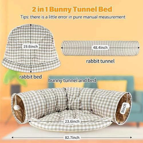 BWOGUE Bunny Tunnel Bed, 2-in-1 Collapsible Tunnel Tubes Toys with Removable Mat Hideout for Cats Kittens Rabbits Guinea Pigs Kitty thumbnail 2