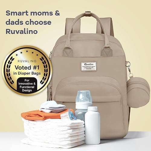 RUVALINO Diaper Bag Backpack-Multifunction Baby Travel Bag with Changing pad, Insulated Bottle Holders & Pacifier Case, Large Capacity, Waterproof, Clay thumbnail 7