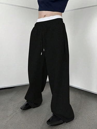 SHENHE Men's Baggy Pants Wide Leg Drawstring Waist Loose Sweatpants with Pockets thumbnail 3