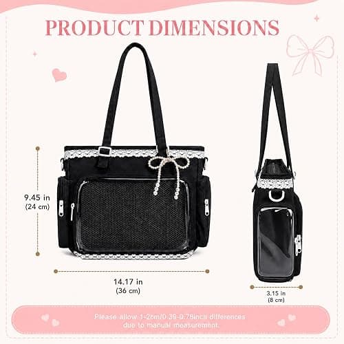 Ita Bag Cute Y2k-Style Itabag with a Transparent Display Window, Lace Shoulder Bag for Anime Badges, Pins and Charms thumbnail 4