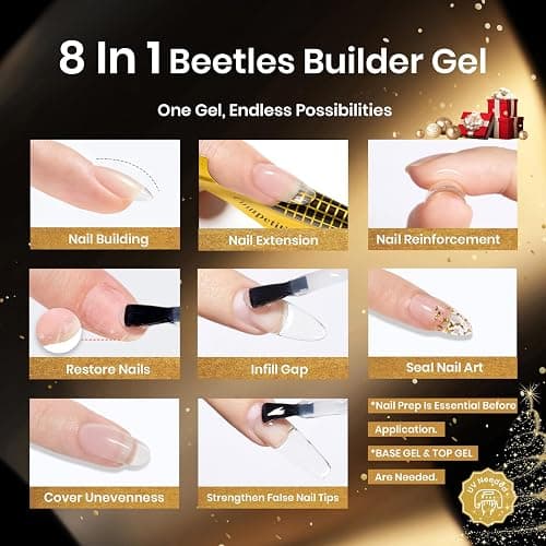 beetles 7 in 1 Clear Builder Gel Nail Set, 15ml Building Gel for Nail Apex and Extension in Strengthener Hard Gel Bottle, Led Lamp Gel Rhinestone thumbnail 4