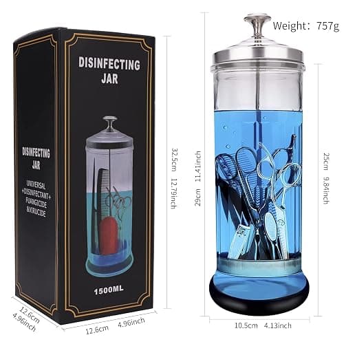 Disinfectant Sterilizer Jar - Durable Glass for Nail Tools and BarberShop Hair Stylist Tools (50 Oz /1500ml) thumbnail 3