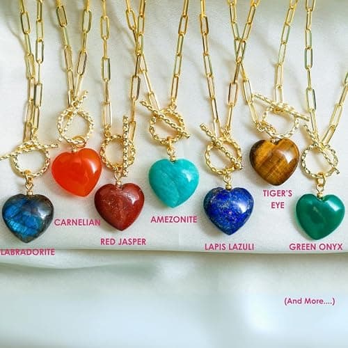 Gempires Gemstone Heart Front Toggle Necklace for Women with gold Paperclip Chain, Toggle Clasp Jewelry for Women, Gift for Her | Heart, Pendant, Dainty, Stylish, 20mm, Toggle Lock, Jewelry, Gift for Mom Wife Girlfriend thumbnail 6