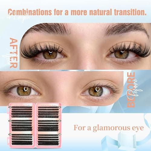 Sixstarhair Wimpern Extensions 580Pcs Cluster Lashes Volume 60D+80D+100D | 10-16mm Lash Extension, Natürlic & Wiederverwendbar, D Curl Lash Clusters, Wimpernverlängerungen zum Selbermachen zu Hause thumbnail 4