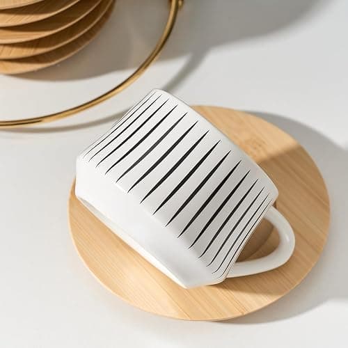 LUKA Ceramic Coffee Espresso Cups with Saucers Set with Metal Holder, 4 oz Porcelain Demitasse Cups For Tea, Espresso, Latte, Coffee, Cafe Mocha, Set of 6, White thumbnail 8