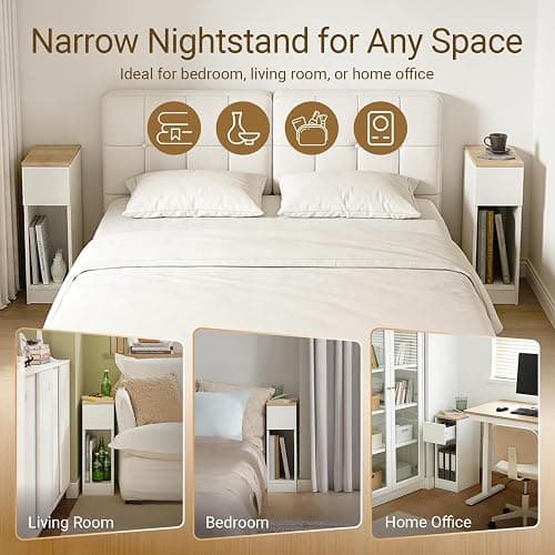 SoBuy Set of 2 Nightstand Narrow Night Stand Modern Design Bedside Furniture Slim End Table Storage Cabinet with Sliding Drawer and Open Compartment, White & Natural FBT111-WNX2 thumbnail 4