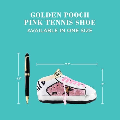 Haute Diggity Dog Pink Golden Pooch Tennis Shoe, Plush Designer Dog Toys with Interactive Squeaker, Stimulating Pet Enrichment, Machine-Washable & Safe Materials for All Breeds, One Size thumbnail 5