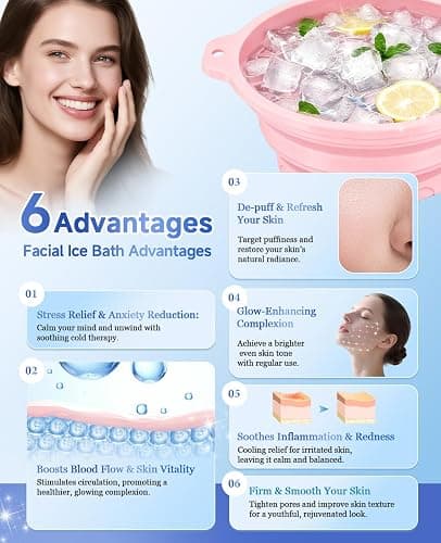 Dtuoen Foldable Silicone Face Ice Bath Bowl, Built-in Ice Tray for Cold Therapy Facial Basin, Skin Tightening & Puffiness Reduction, Ideal for Home, Spa & Travel Use thumbnail 6