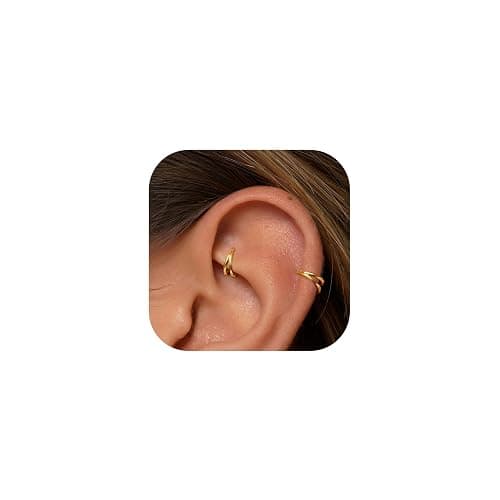 2 PCS Small Cartilage Double-Hoop Helix Conch Piercing Earrings With Cubic Zirconia For Women Trendy 14K Gold Plated Stainless Steel Sets Jewelry - Image 1