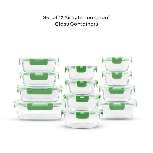 JoyJolt 24pc Borosilicate Glass Storage Containers with Lids | 12 Airtight/Freezer Safe Food Storage Containers for Pantry and Kitchen | Meal Prep Container for Lunch | Glass Tupperware Set thumbnail 9