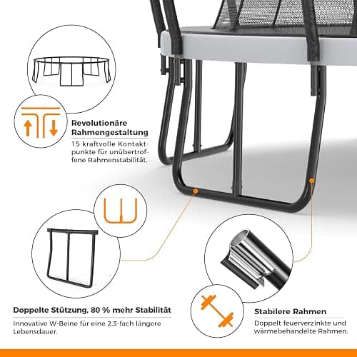 BSPORTY Trampolin Outdoor 305 cm mit Sicherheitsnetz, 5 verstärkte U-förmige Beine mit Mittelstütze, ASTM-Zertifiziert, Freizeittrampolin für Kinder und Erwachsene thumbnail 2