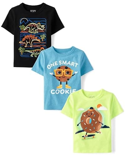 The Children's Place Baby-Boys and Toddler Dino,Animals,Sharks Short Sleeve Graphic T-Shirts,3 Pack - Image 1