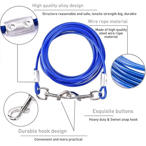 Dog Tie Out Cable and Anti Rust Spiral Stake , 30ft Outside Leash&Chain for Camping and Yard, 16'' Heavy Duty for Medium-Large Dogs Up to 125 lbs (30FT, Blue) thumbnail 5