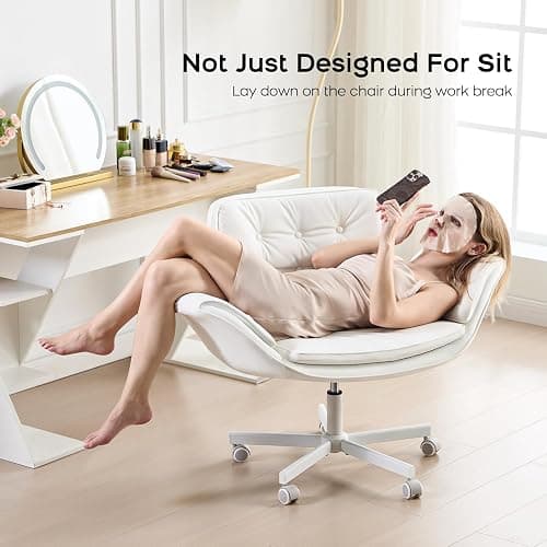 amseatec Criss Cross Chair with Armrests & Wheels, PU Leather Vanity Chair, Comfortable Adjustable Swivel Computer Office Desk Chairs for Home, Make Up, Bed Room (White) thumbnail 6