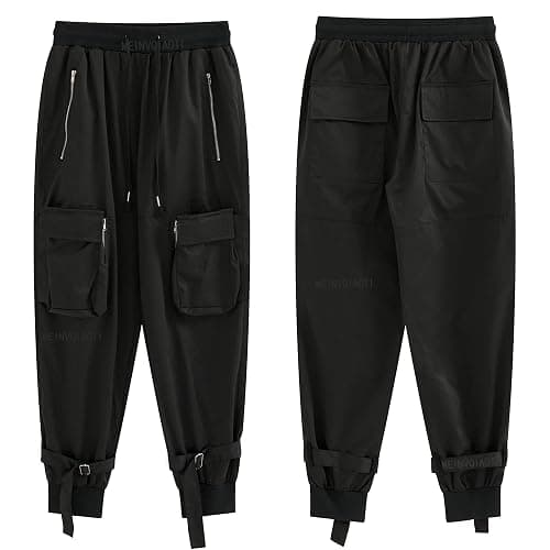 MEINVQIAOTI Black Cargo Pants Women Loose Chained Multi-Pocket Multi-Zip Punk Goth Pants thumbnail 6