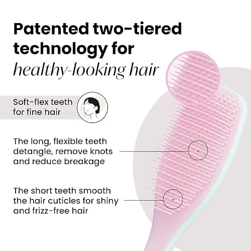 Tangle Teezer Fine & Fragile Ultimate Detangler Brush, Dry & Wet Hair Brush to Detangle & Reduce Breakage, Marshmallow Pink & Mint thumbnail 2