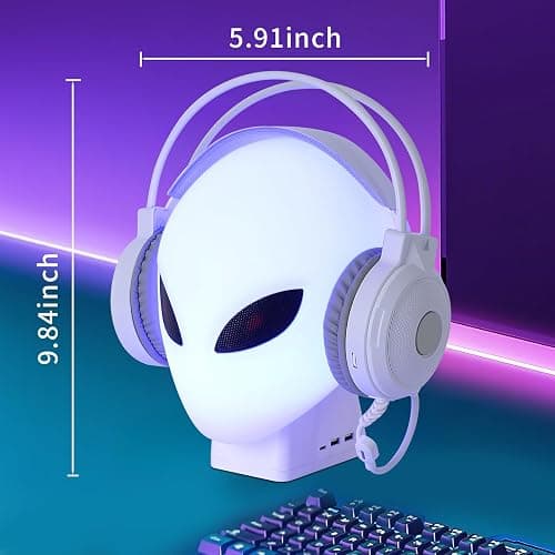 FancyMay RGB Headphone Stand with Music Rhythm Light, 8-Color LED Gaming Headset Holder with USB & Type-C Charging Ports, Voice-Activated Light for PC Desk Setup, Gamer Gifts for Men & Boys thumbnail 9