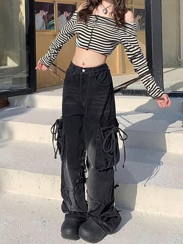 Hugboom Baggy Pants for Women Girls Cute Jeans Y2k Pants Star Straight Leg Streetwear Clothing thumbnail 4