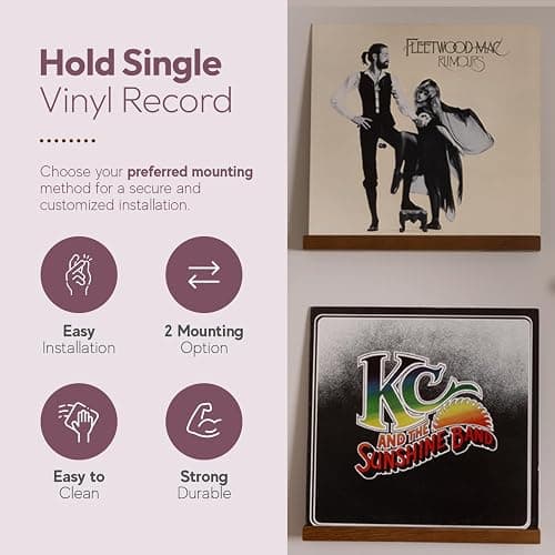 Vinyl Wall Mount Pack of 6 Pinewood Vinyl Record Holder Wall Mount with 2 Mounting Options Vinyl Shelf Walnut Stain Finish Vinyl Record Display - Vinyl Record Shelf - Vinyl Record Wall Mount thumbnail 4