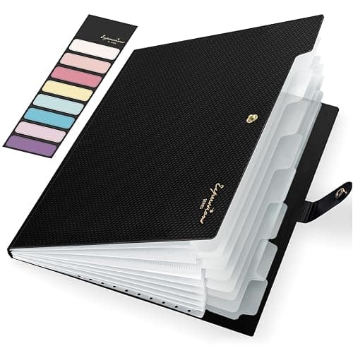 Sooez Accordion File Organizer 8 Pocket, Expanding File Folder with Labels, Folders for Document, Portable Paper Bill Receipt Organizer for Home School Office College Supplies, Letter A4 Size, Black - Image 1