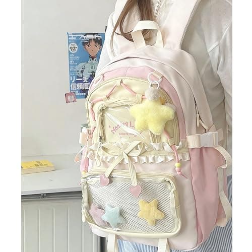 TIAASTAP Kawaii School Backpack Cute School Bag - Preppy Ita Backpack Aesthetic Japanese Schoolbag for Girls Kids Boys Teenage (Pink) thumbnail 3