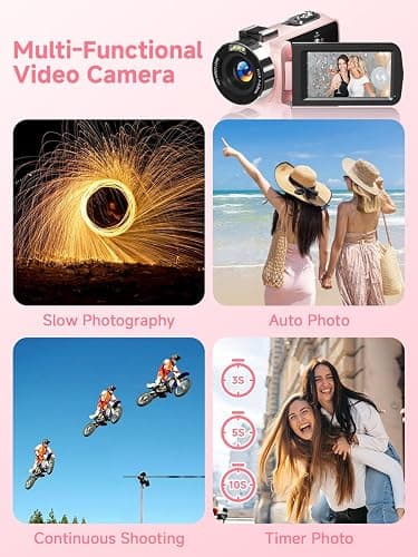 4K Video Camera Camcorder,UHD 56MP Camera Recorder,WiFi Vlogging Cameras for YouTube with IR Night Vision,18X Digital Zoom 3.0''Touch Screen Cam Corder with 64GB Card,Remote Control,Webcam,Pink thumbnail 5