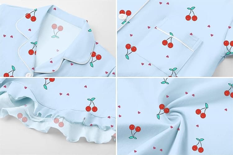 QZH.DUAO Girls Pajama Sets 100% Cotton Sleepwear Button Down Short Sleeve With Ruffle Shorts 2 Piece PJS 5-14 thumbnail 6