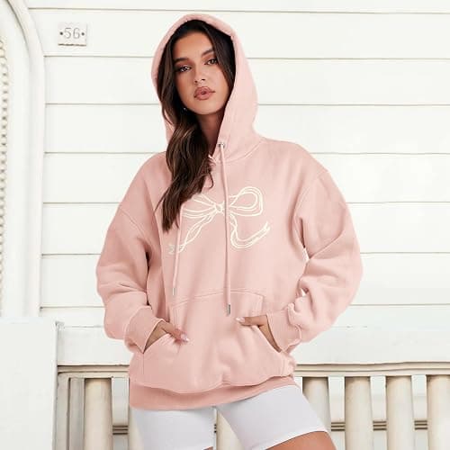 Weripoah Bow Cute Hoodie for Teen Girls Graphic Hoodies Preppy Trendy Sweatshirt Aesthetic Print Casual Pullover Sweatshirts thumbnail 5