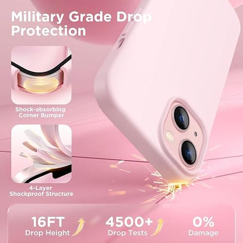 GolbinBox Magnetic for iPhone 13 Case & iPhone 14 Case, Compatible with MagSafe, [Soft Anti-Scratch Microfiber Lining], Slim Liquid Silicone Shockproof Protective Phone Case 6.1 inch, Chalk Pink thumbnail 5
