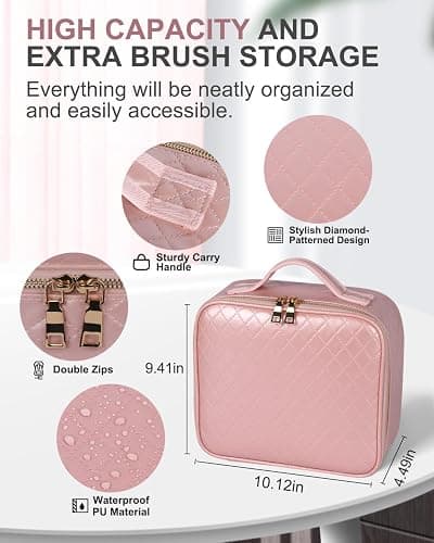 MAYFIY Makeup Bag with LED Lighted Mirror| Portable Makeup Organizer Train Case with 2X/3X Magnification & 3 Color Lights for Precision, Adjustable Brightness| Elegant Gift Packaging, Pink thumbnail 5
