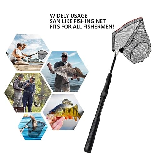 SAN LIKE Fishing Net Telescopic Landing Nets Folding Rubber Fish Net Rubber Coated Landing Net with Adjustable Sturdy Pole Handle for Saltwater Freshwater Bass Trout Fishing Easy Catch & Release thumbnail 6