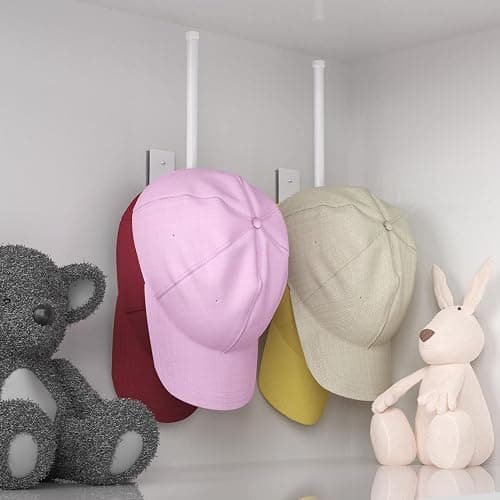 2 Pack White Hat Racks for Baseball Caps, Stainless Steel Hat Organizer for Baseball Cap, Hat Holder Storage Organizer, Hat Hanger Strong Adhesive/Wall Drilled for Door, Bedroom, Closet(8.26 in) thumbnail 4