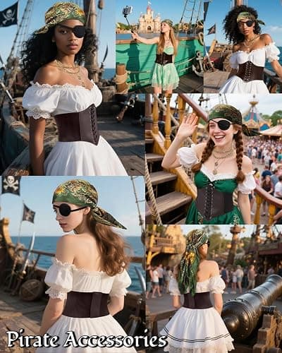 kasahara Pirate Costume Accessories Women Pirate Bandanas Head Scarf Eye Patch Medieval Corset Necklace Jewelry thumbnail 3