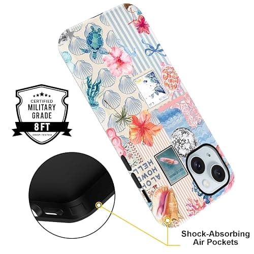 Vulfwela Summer Phone Case for iPhone 15, Cute Aesthetic Coastal Beach Ocean Collage Case, Coquette Hibiscus Flower Seashell Design, Slim Shockproof Protective Preppy Cover Funda for Women Girl thumbnail 5