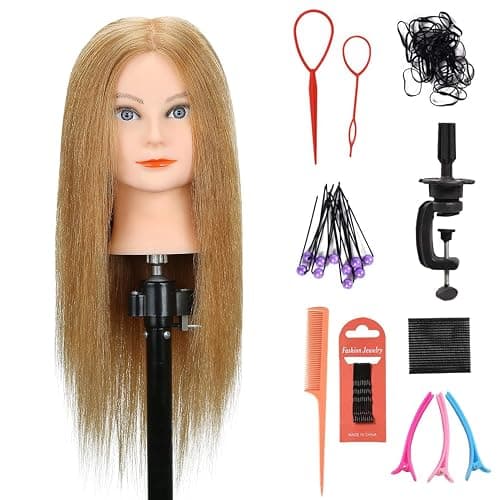 SOPHIRE 20-22 inches 100% Real Human Hair Mannequin Head with 9 Tools and Clamp, Hairdressers' Practice Training Head and Cosmotology Doll Head for Hairstyling and Braid - #27 thumbnail 8