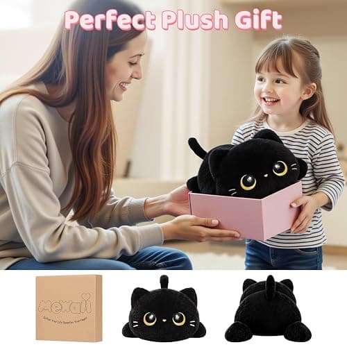 Cute Black Cat Plush Pillow, Kawaii Plushies Black Cat Stuffed Animals, Squishy Plushies, Cuddle Plush Pillow for Kids & Girls (13 Inch) thumbnail 8
