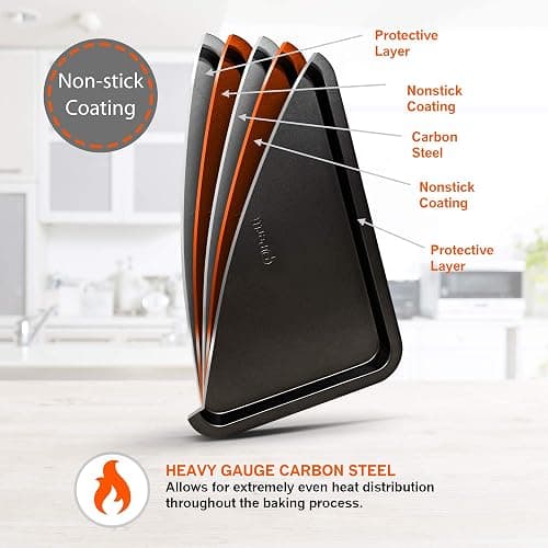 PERLLI Non-Stick 6-Piece Bakeware Set – Carbon Steel with Even Heat Distribution, Oven Safe to 446°F, BPA-Free, Dishwasher Safe, Stackable Baking Tools for Easy Storage and Everyday Cooking - Gray thumbnail 3