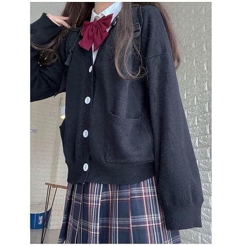 Preppy Aesthetic Clothes Cute Japanese School Sweater Kawaii Solid V-Neck Loose Knitted Cardigan JK Uniform Cosplay thumbnail 4